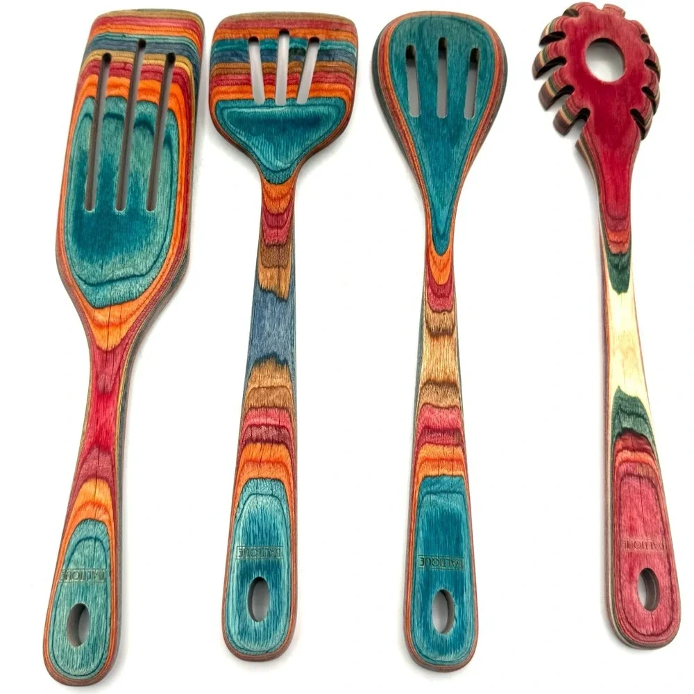 Totally Bamboo Baltique Marrakesh Rainbow Birch Wood Utensil Set of 4